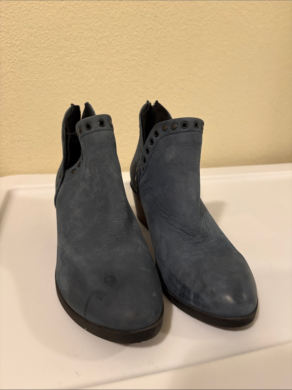 Women’s Blue Nubuck Slip-On Ankle Boots